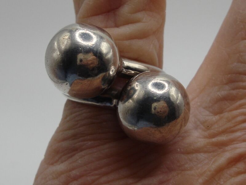 Vintage Mexico Sterling Silver Modernist Ring w/ Polished Balls - Signed CII, Size 6