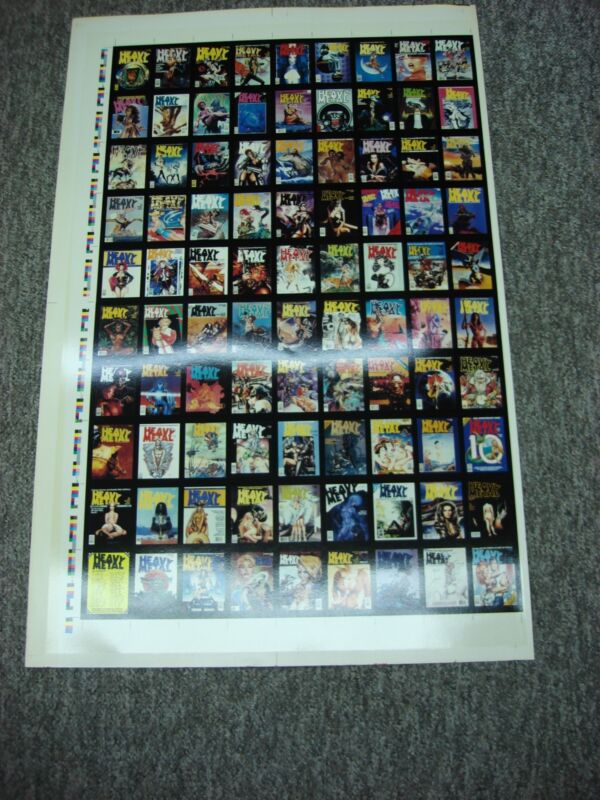 1991 Heavy Metal Magazine Uncut Sheet - 90 Vintage Mini-Magazine Covers (1977-1990)