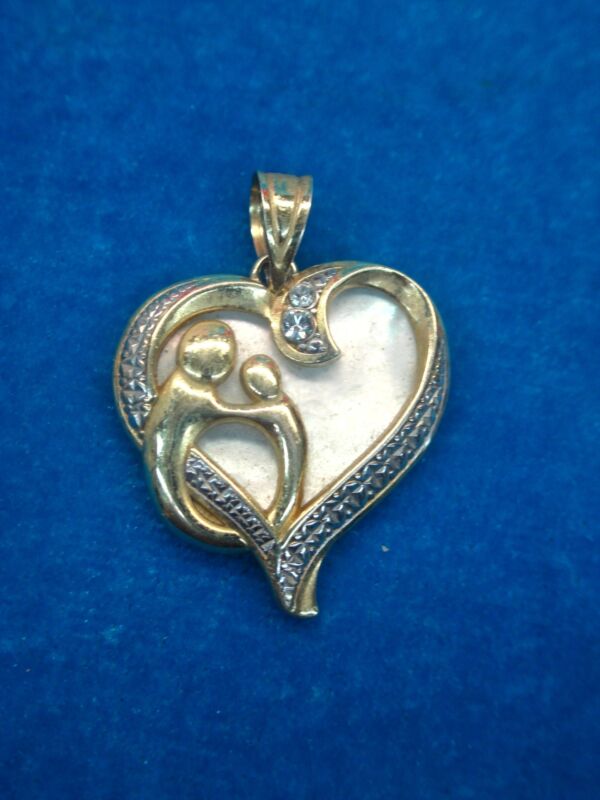 Sterling Silver & Gold Vermeil Mother & Child Pendant w/ Abalone - Pre-Owned, Excellent Condition