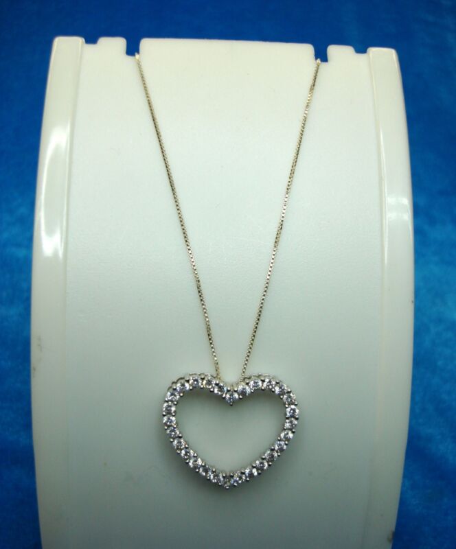 Sterling Silver Heart Pendant with Sparkling Simulated Diamonds (18" Chain) - Pre-Owned Excellent Condition
