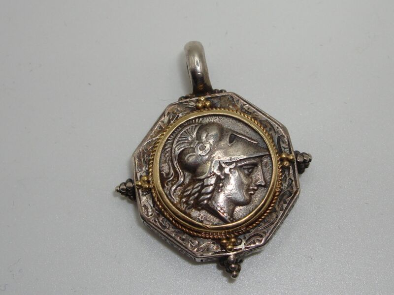 Antique 22K gold and sterling silver Athena coin, single-sided