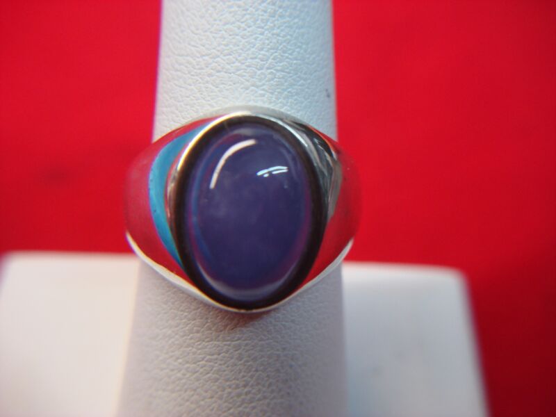 Sterling silver ring with oval purple stone, size 8