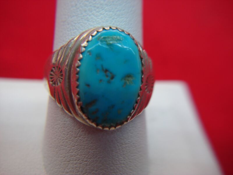 Handmade Sterling Silver Turquoise Navajo Ring, Size 10