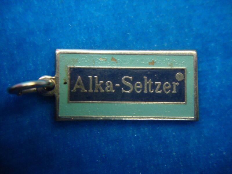 Vintage Alka-Seltzer charm with aqua and navy blue enamel