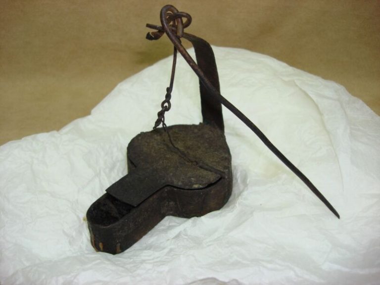Antique 1800s forged iron Betty lamp with hanging hook