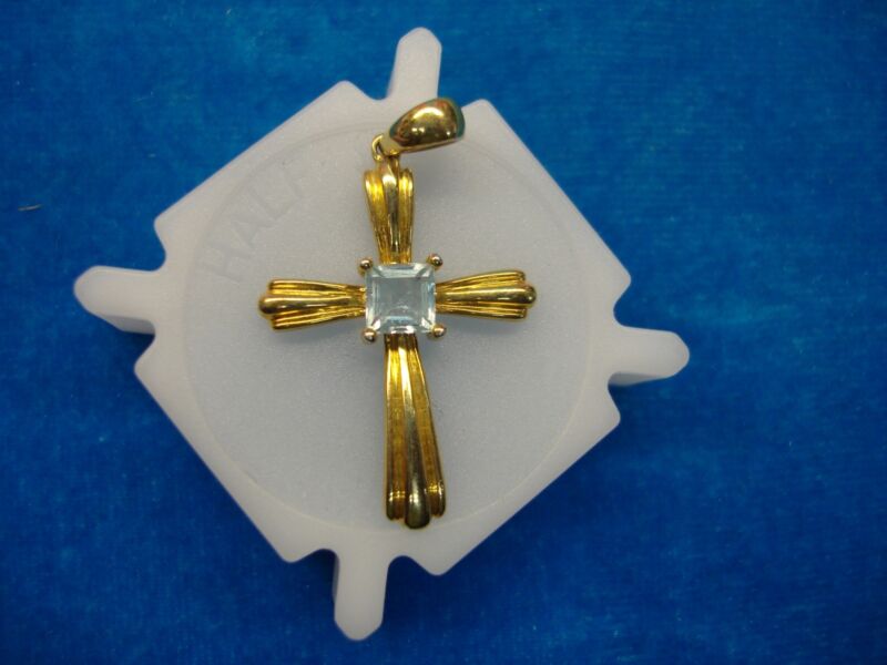 Sterling silver cross pendant with aqua marine and gold vermeil