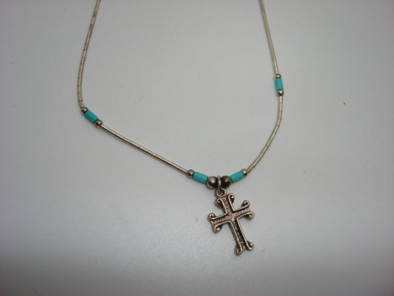 Vintage Southwestern sterling silver and turquoise cross necklace