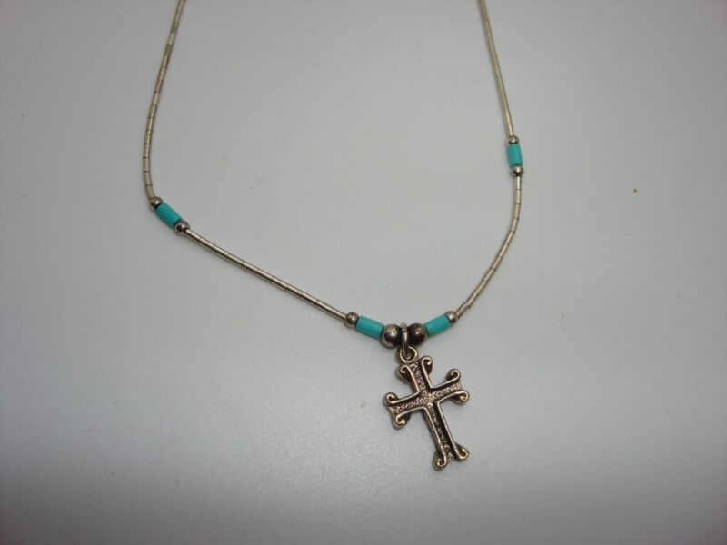 Vintage Southwestern sterling silver and turquoise cross necklace