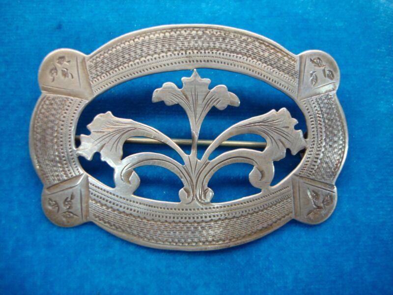 Antique 1930s Sterling Silver Floral Brooch Pin