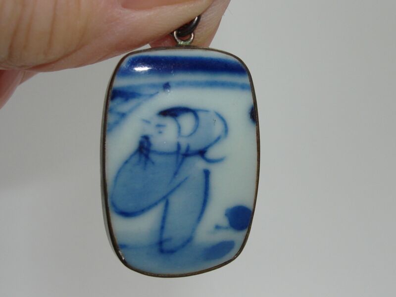 Antique Chinese Ming shard sterling silver pendant