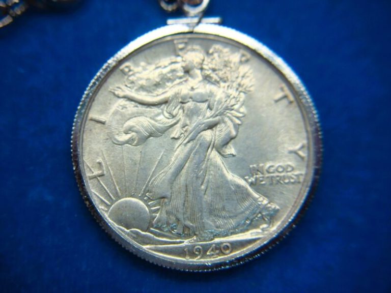 Vintage 1940 Walking Liberty Half Dollar Necklace - High Grade Silver Coin Pendant