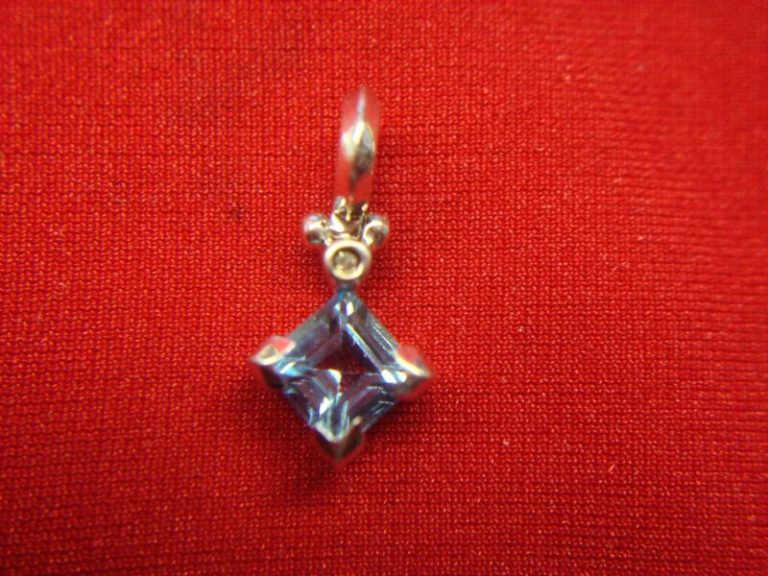 Blue Topaz & Diamond Pendant in 10K White Gold (Petite Size)