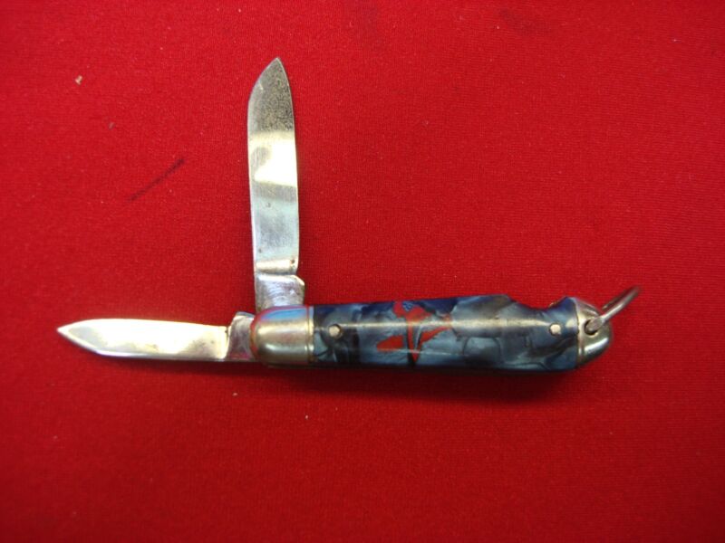 Vintage USA-made two-blade keychain knife with fancy panels