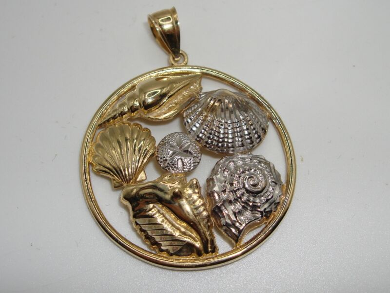 Vintage 14K two-tone gold seashell pendant, signed OR