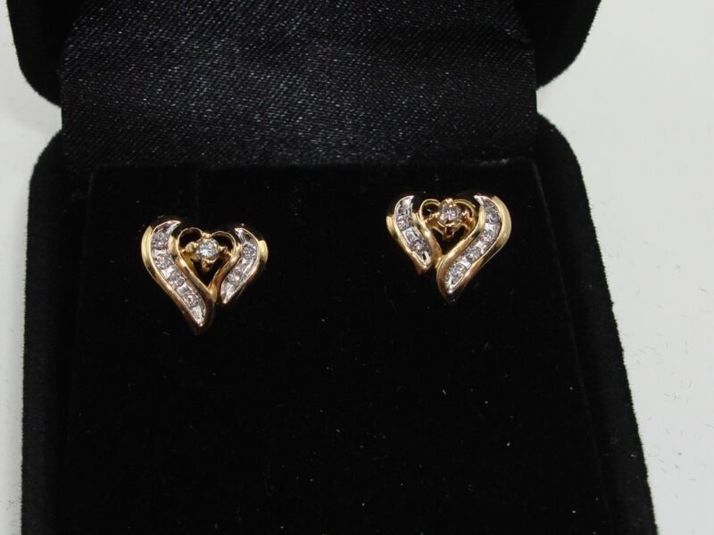 14K gold heart diamond earrings