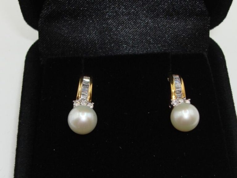 10K Gold Pearl & Diamond Earrings
