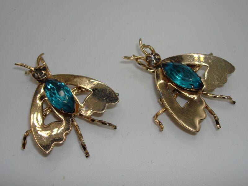 Vintage pair of LINC gold-filled rhinestone bug scatter pins
