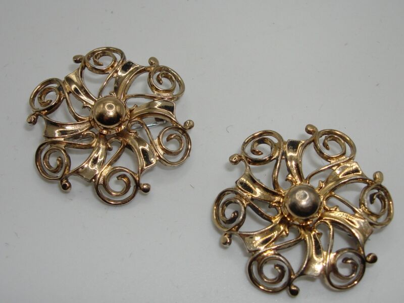 Vintage Symetalic sterling silver and 14K gold filled pins, openwork design