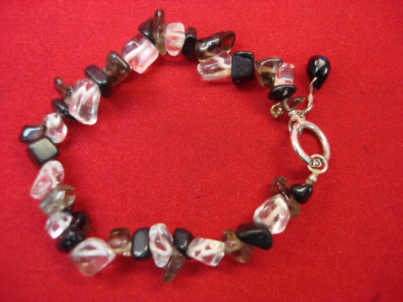 Hematite and rock crystal healing bracelet with sterling silver ends.