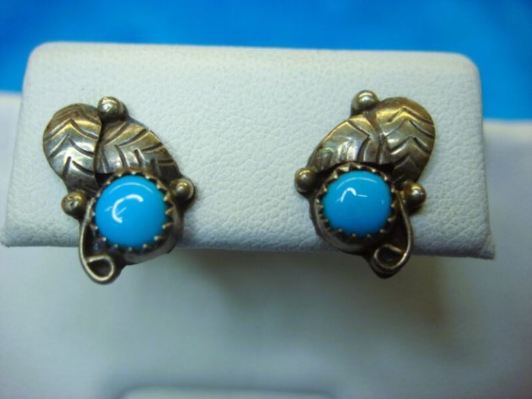 Genuine Sterling Silver & Turquoise Stud Earrings - Southwestern Style