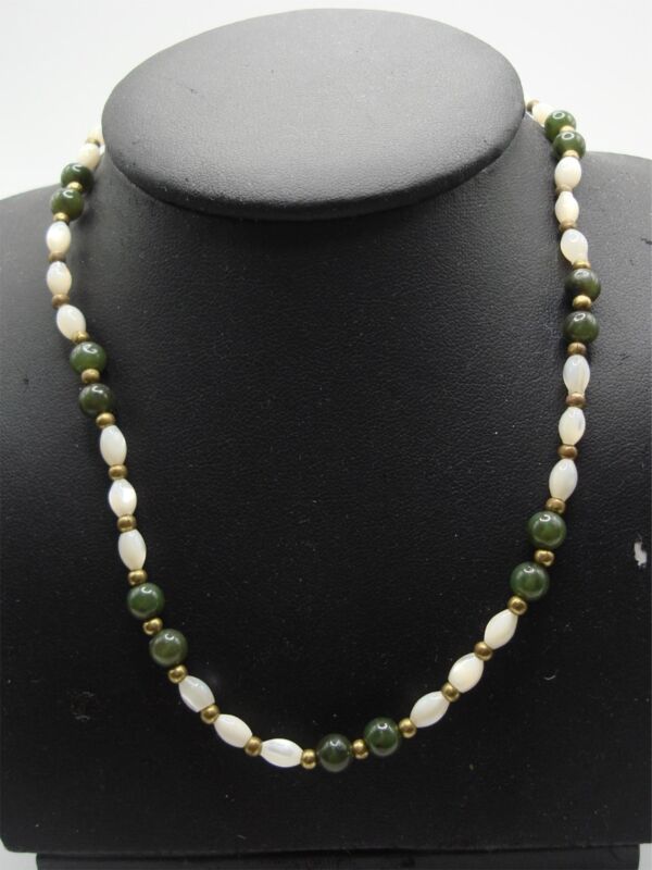 Vintage Mother of Pearl & Jadeite Bead Choker Necklace