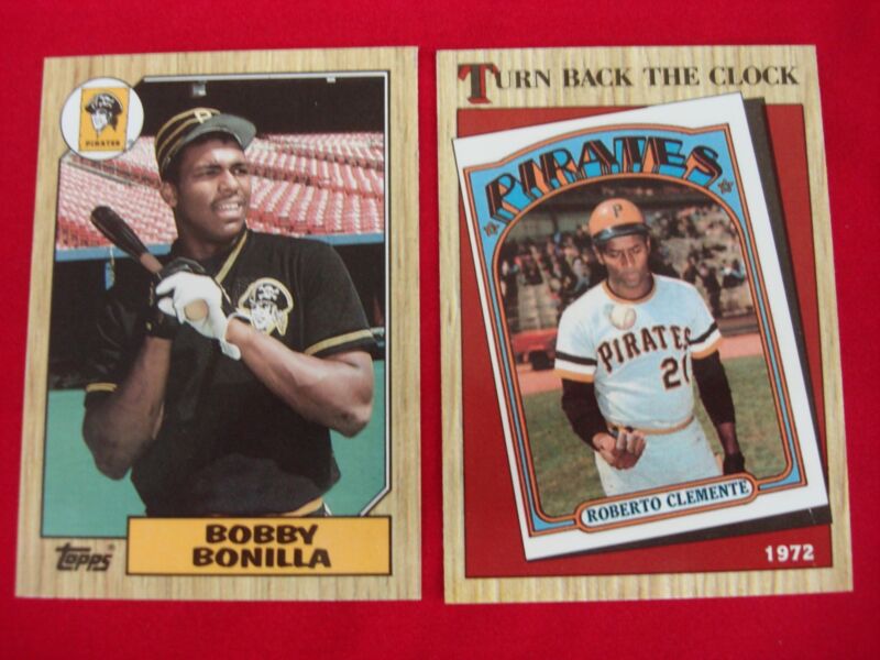Vintage 1987 Topps Tiffany Glossy Bobby Bonilla (#184) & Roberto Clemente (#313) Pirates Baseball Cards
