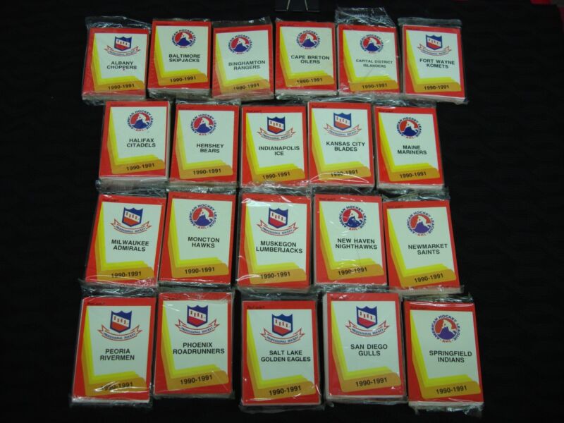 Collection of factory sealed ProCards hockey team sets from the 1990-91 AHL and IHL seasons.
