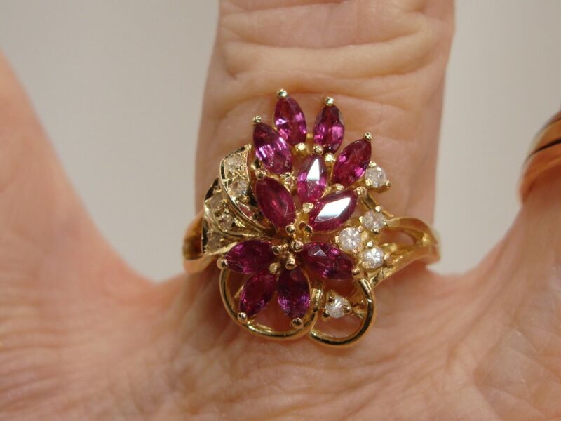 14K Gold Ruby & Diamond Ring | Size 7 | 1+ Carat Sparkle