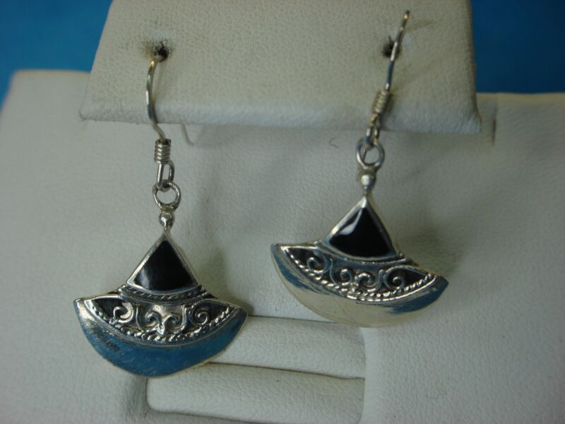 Southwest Style Sterling Silver Dangle Earrings with Onyx