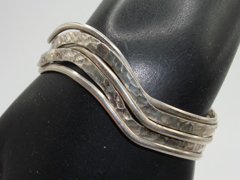 Vintage 950 Sterling Silver Cuff Bracelet - Artisan Crafted, Hammered Texture
