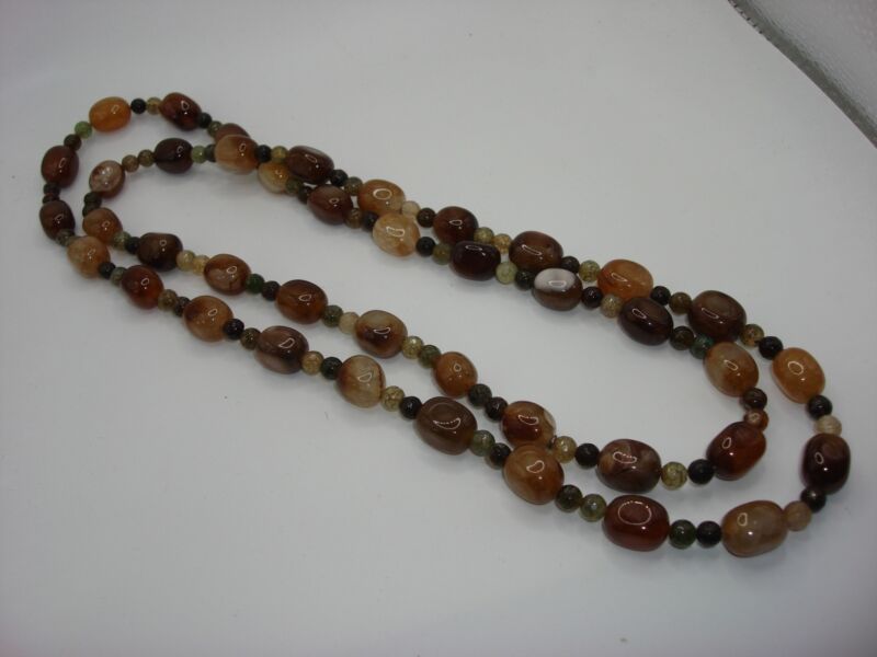 Vintage agate gemstone necklace, polished stones, estate find