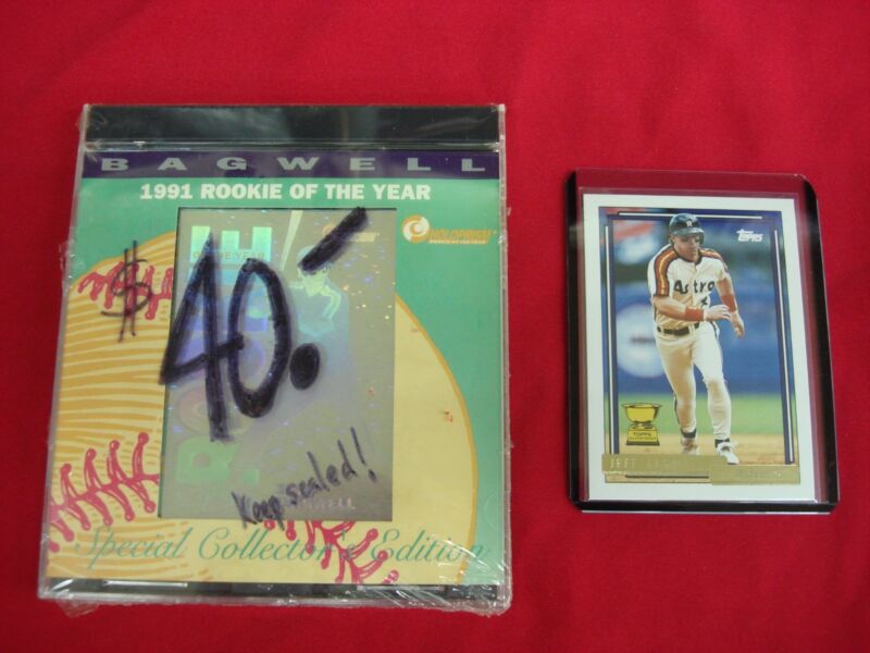 Vintage Jeff Bagwell baseball card lot featuring a 1992 Topps Gold and a Holoprism rookie card