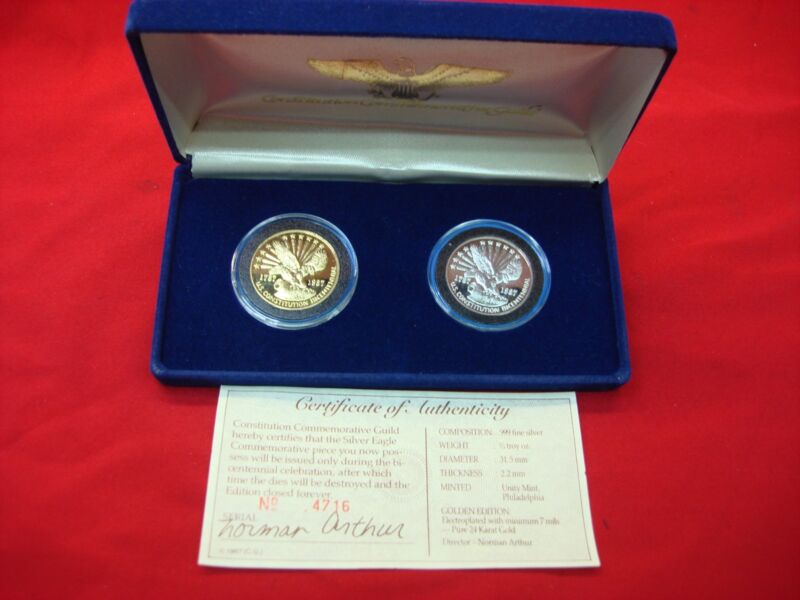 1987 Constitution Commemorative Silver Set (.999 Fine, 1/2 oz) - Gold Electroplated Rounds