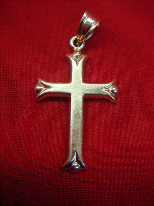 Unique 10K yellow gold cross pendant with fancy design