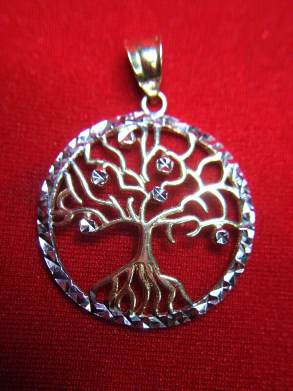 10K yellow gold Tree of Life pendant with white gold accents