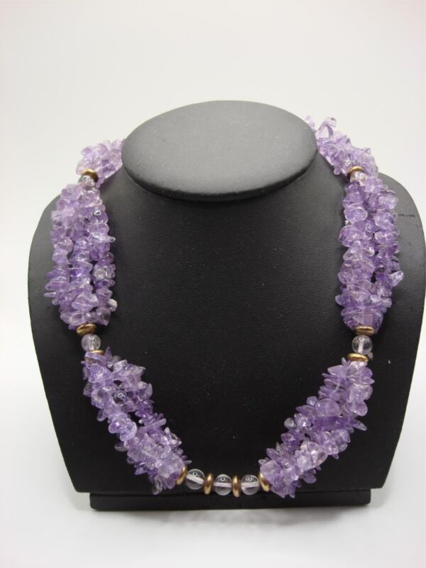 Vintage amethyst nugget necklace, statement piece with gold-plated accents