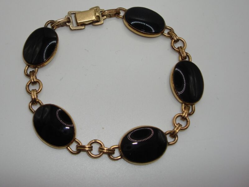 Vintage 1960s WRE gold-filled onyx bracelet