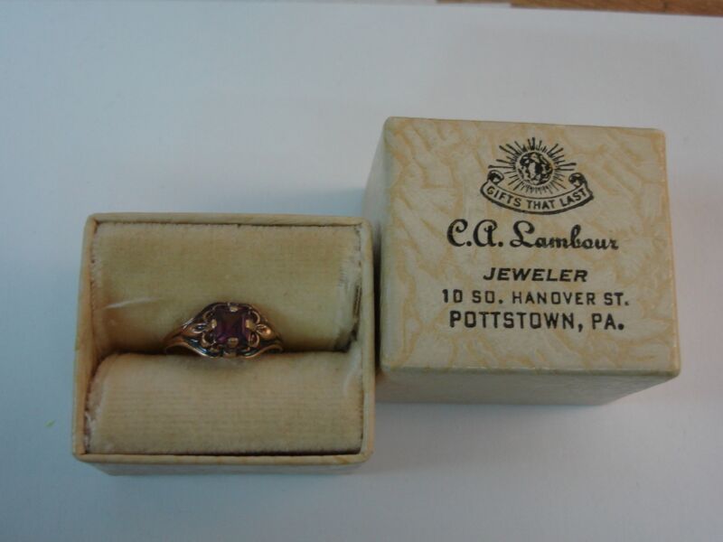 Antique Art Nouveau 10K gold topaz baby ring, signed BDA, size 2.5
