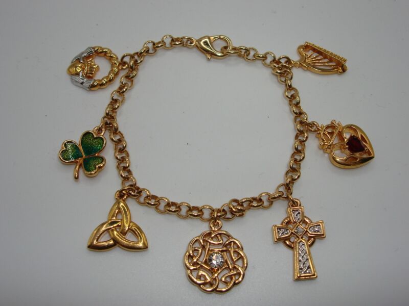 Vintage Brooks & Bentley Irish Blessings Bracelet (Gold Tone, 7 Inches) - Estate Find