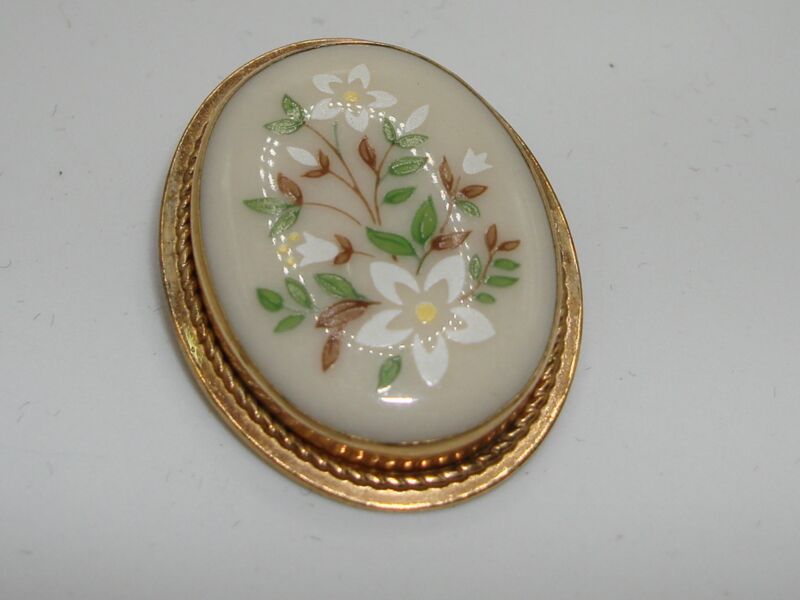 Vintage Lenox 14K Gold Filled Hand-Painted Porcelain Brooch/Pendant