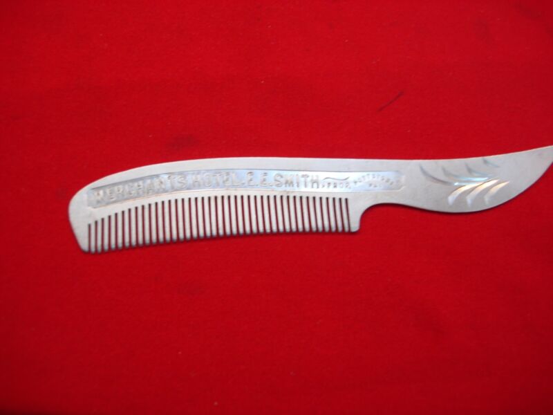Vintage aluminum comb from the Merchant's Hotel in Pottstown, PA, dating back to the 1930s-40s.