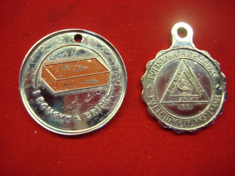 Vintage keychains featuring Pottstown Memorial Hospital and Pottstown High School Class of 1960