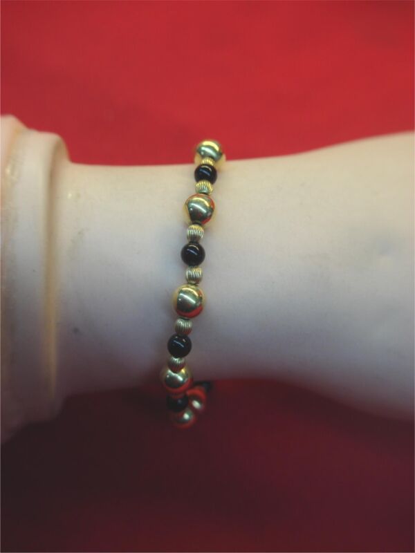 Vintage 14K gold-filled onyx and bead bracelet, 7 1/4 inches