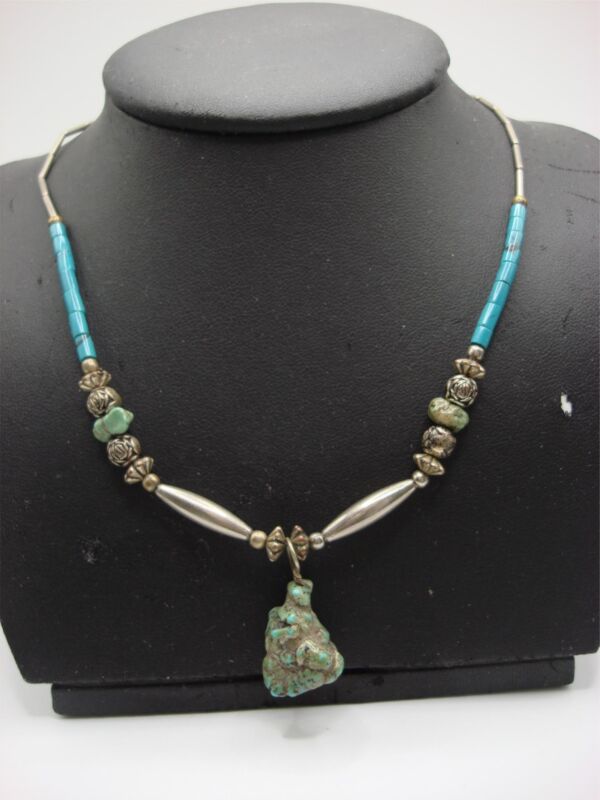 Vintage Native American sterling silver and turquoise statement necklace