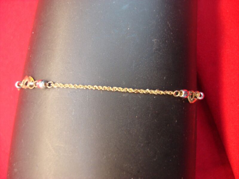 10K yellow and white gold hearts anklet, 9 inches, pre-owned excellent condition