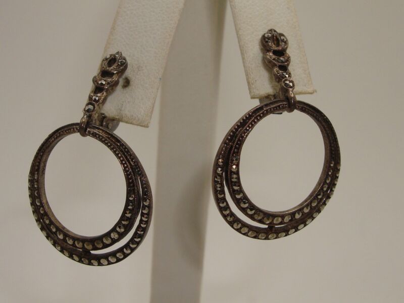 Vintage 1930s Art Deco Sterling Silver & Marcasite Dangle Earrings - Germany