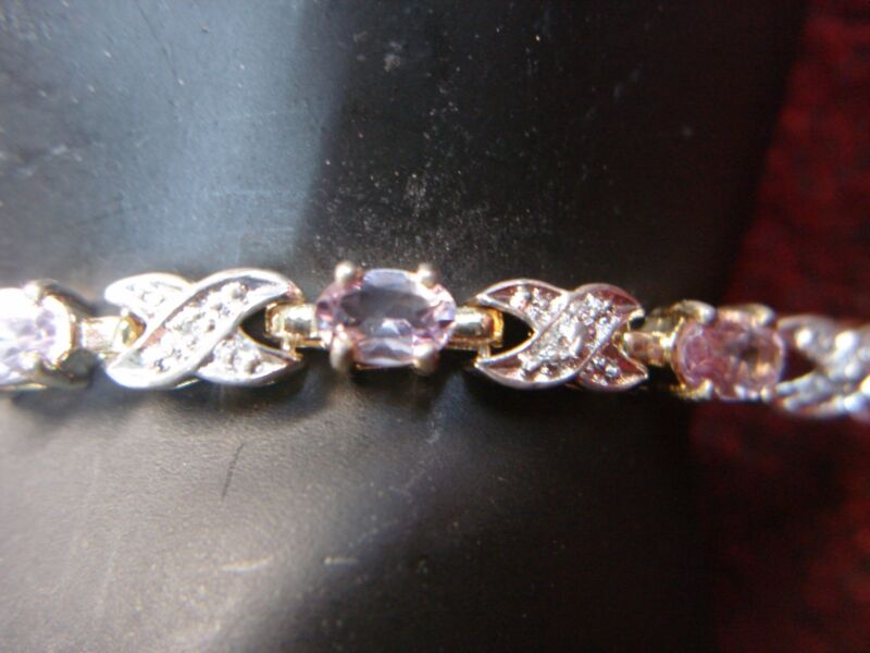 Gold Vermeil Sterling Bracelet with Purple Stones and Diamond Accent