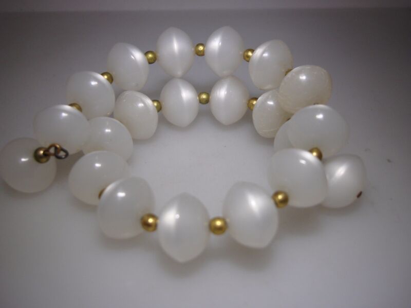 Vintage 1960s Moonlight Pearl Lucite Wrap Bracelet with Gold Accents