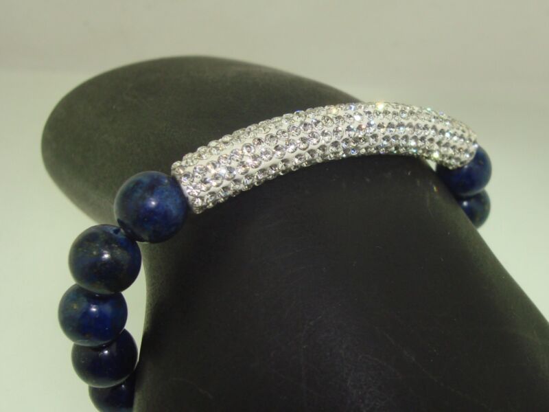 Blue lapis and cubic zirconia stretch bracelet