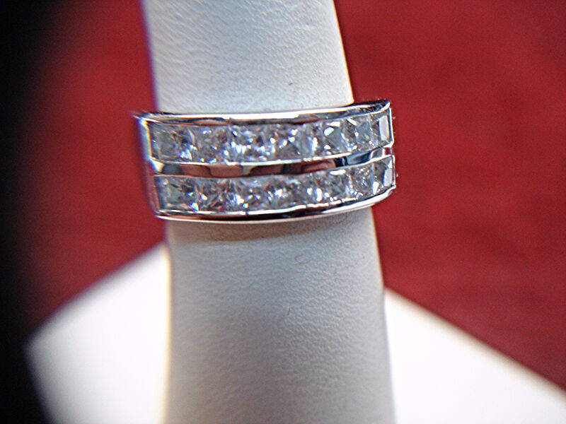 Sparkling princess-cut cubic zirconia sterling silver ring, size 6